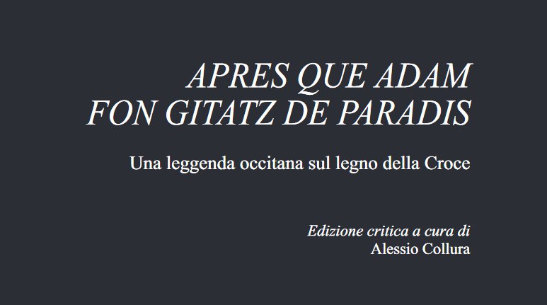 Títol del libre 'Apres que Adam fon gitatz de Paradis'